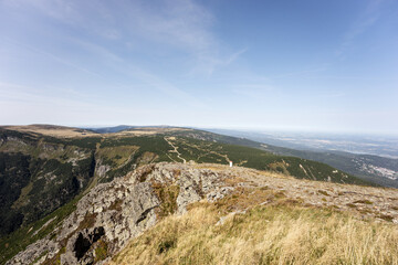 Fototapeta na wymiar Wonderful view of the valleys in the Giant Mountains. Czech Republic (Sněžka) and Poland (Śnieżka)