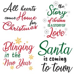 Hand-drawn funny Merry Christmas art with text. Vector Art for print.