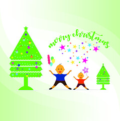 Obraz na płótnie Canvas Christmas celebration with boys vector illustration background template design 