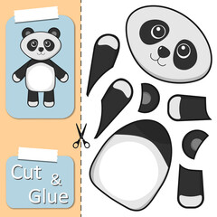 Cut and glue the paper Panda. Create application the cartoon fun Bear. Education riddle entertainment and amusement for children. Kids logic game and activities jigsaw. Preschool worksheet activity. © KidLand