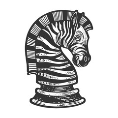 Zebra chess knight sketch engraving vector illustration. T-shirt apparel print design. Scratch board imitation. Black and white hand drawn image. © Oleksandr Pokusai