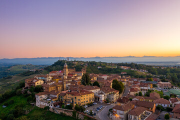 Aerial photo of La Morra village in PIedmont, Italy