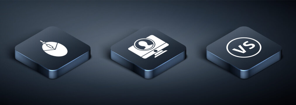 Set Isometric Computer mouse gaming, VS Versus battle and Create account screen icon. Vector.