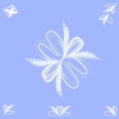 Fototapeta na wymiar White snowflake in the shape of a butterfly on a light blue background of hearts