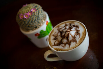 Beautiful blooming wild desert cactus flower,Phoenix - Arizona with coffee