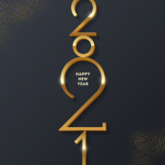 Golden 2021 New Year logo. Holiday greeting card. Vector illustration. Holiday design for greeting card, invitation, calendar, etc.