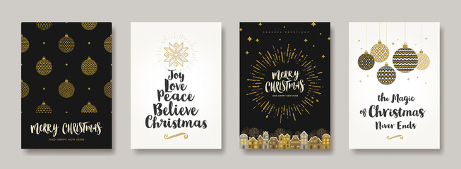 Set of Christmas and New Year greeting card.  Background with Christmas decor. Vector illustration. Holiday design for greeting card, invitation, cover, calendar, etc.