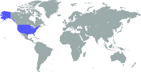 Fototapeta na wymiar US world map highlighted with blue mark vector background illustration.