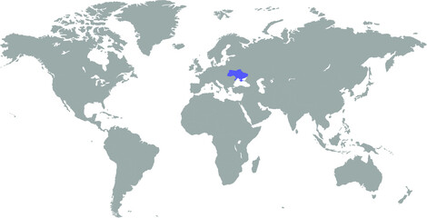 Ukraine on detailed world map. The location of the country of Ukraine on the world map