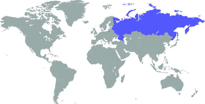World map Russia highlighted with blue mark vector background