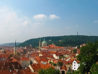 The aerial view of roofs at old town Prague, Czech republic