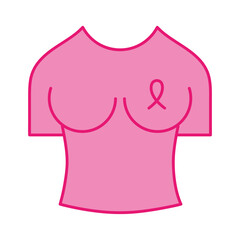 breast cancer ribbon tshirt line and fill style icon vector design