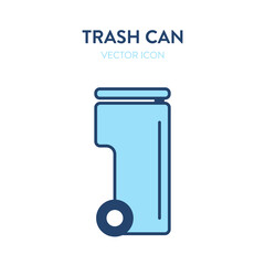 Plastic trash can outline icon. Vector illustration of a plastic rubbish bin with a lid on wheels. Waste bin, cleaning, garbage bin near the house, household equipment