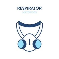 Respirator outline icon. Vector illustration of a half-face elastomeric air-purifying respirator. Dual cartridge respirator, disposable half facepiece mask, antiviral protection