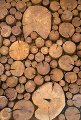 Logs used for wall decoration close