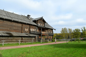 wooden buildings in the countryside