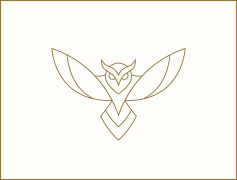 Modern minimal owl illustration. Linear owl logo.
