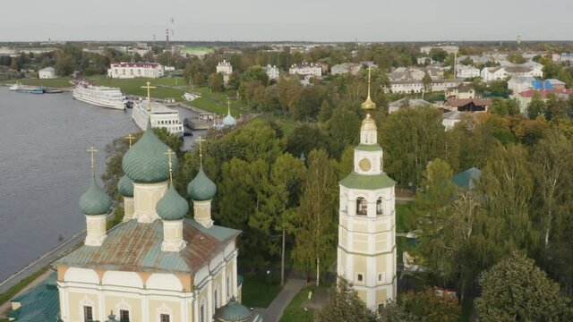 Aerial view of Orthodox Church in the territory of Uglich Kremlin
