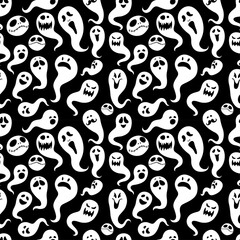 Seamless pattern Of Vintage Happy Halloween flat  ghosts. Hallow
