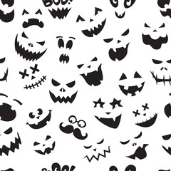 Seamless pattern Of Vintage Happy Halloween flat  emotocons. Halloween Scrapbook Elements. Vector illustration. Cute Halloween Characters.