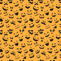Seamless pattern Of Vintage Happy Halloween flat  emotocons. Hal