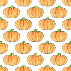 Cute hand drawn pumpkin seamless pattern, hand drawn pumpkins - great as Thanksgiving background, wallpaper, web page background, wrapping paper and etc. Halloween seamless pattern. Endless