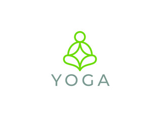 Abstract Yoga Logo. Modern linear vector icon. Fitness room, Yoga center, spa facilities, lotus flower, health, spa, meditation, harmony sumbol. Man in lotus pose icon.
