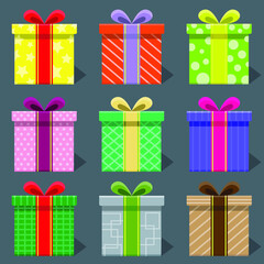 Set of colorful gift boxes. Vector illustration.