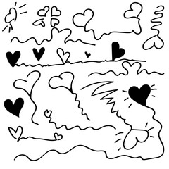 hearts and lines drawn by hand in a Doodle style