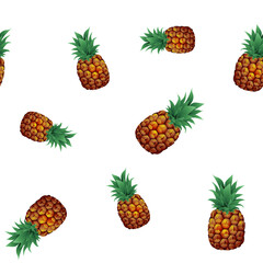 Tropical ananas pineapple fruit seamless pattern white background. Vector illustration
