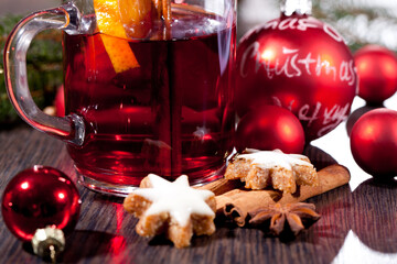 hot tasty spicy mulled red wine with orange and cinnamon christmas 
