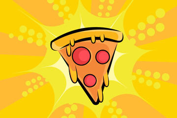 Slice of cheese pizza, with orange background. Vector Illustration