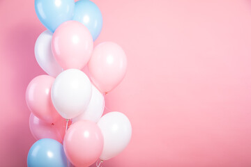 Obraz premium pink, white and blue balloon bundle on a bright pink backdrop 