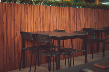 The tables in the cafe. Tinted romantic background