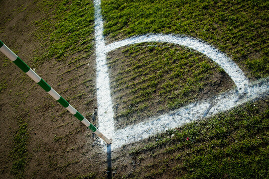 Corner white lines on soccer pitch
