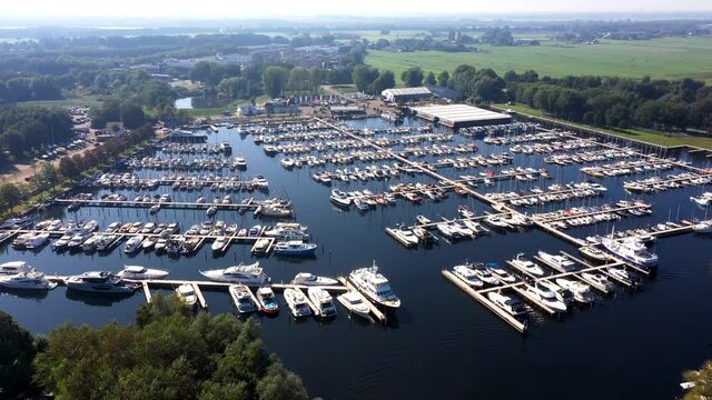 Naarden, Noord-Holland / Netherlands - September 22th 2020: Naarden Marina from the air