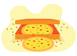 flat design of pizza box with abstract backgound