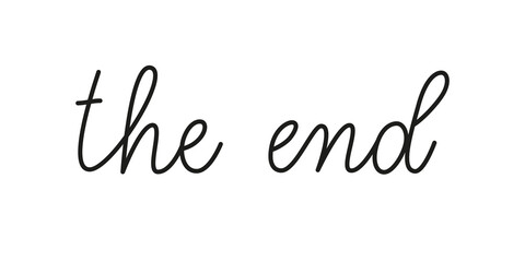 The end phrase handwritten by one line. Monoline vector text element isolated on white background. Simple inscription. Vector illustration