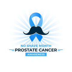 Prostate cancer awareness month. Poster with moustache and blue ribbon.