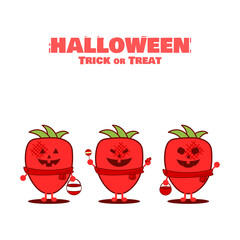 Trick or treat in halloween. Happy Halloween. Strawberry character.