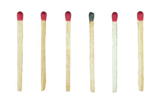  row of matches isolated on white background with copy space.