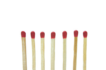  row of matches isolated on white background with copy space.