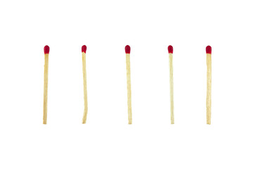 row of matches isolated on white background with copy space.