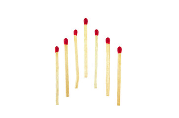 group of red matchstick Arranged in steps isolated on white background, matchstick graph