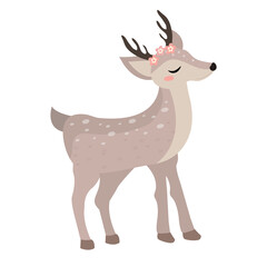 Cute deer icon flat, cartoon style. Vector illustration