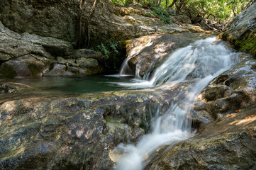 Mountain stream, mountain waterfall, waterfall in the forest, rocky river, waterfall in the mountains