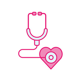 medical stethoscope with heart line and fill style icon vector design