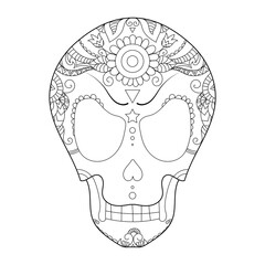 Halloween decorative skull illustration with boho zentangle ornaments