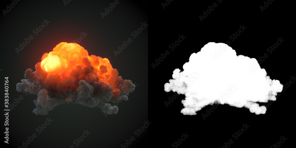 Aufkleber Highly realistic fire explosions with dark smoke and alpha matte. 3d rendering