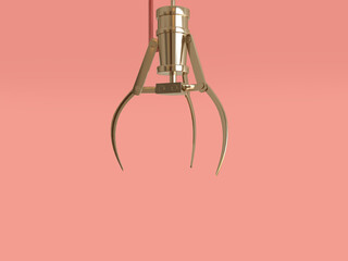 Cosmetic background gold claw machine on pink background 3 d rendering.